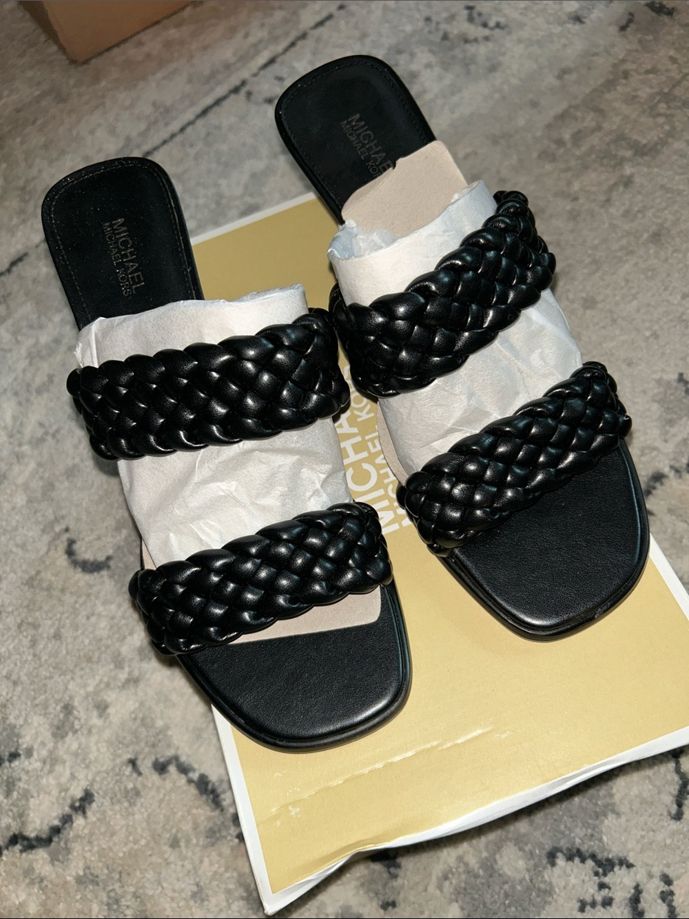 Michael Kors Black Braided Double-Strap Amelia Mules